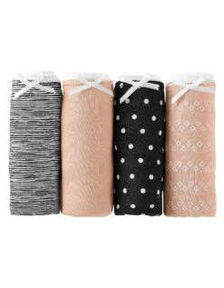 Slip Coton Imprimé Motifs à Pois Assortis – Lot De 4 -Élégance Nuit Soldes Boutique 700433 01 5