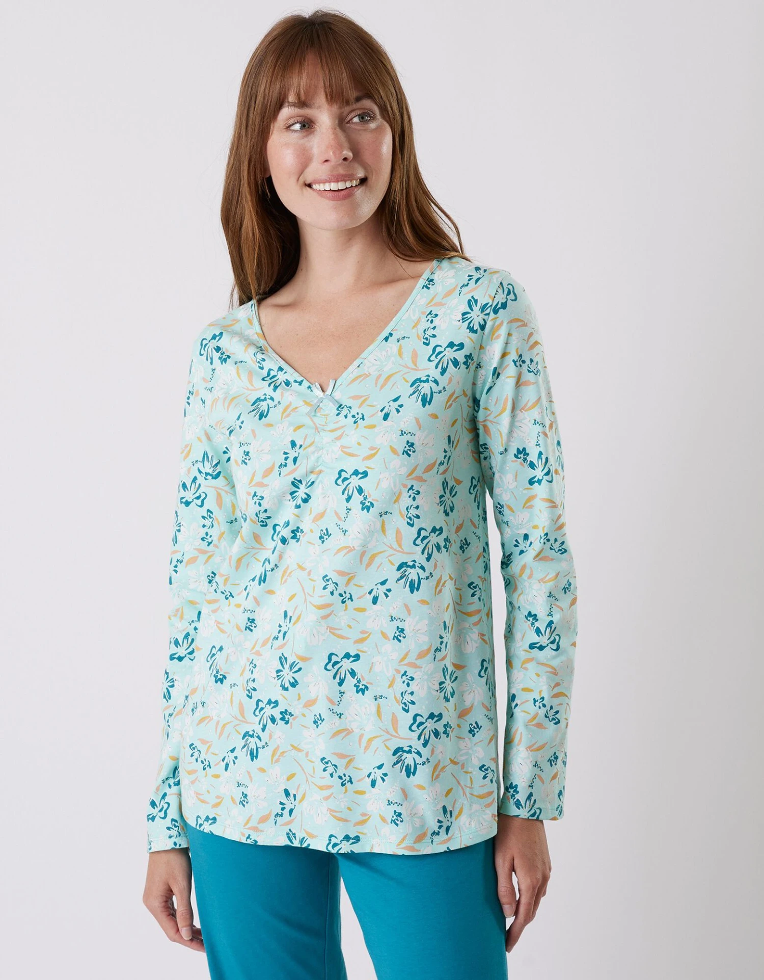 Tee-shirt Pyjama Manches Longues Imprimé Floral 1 Tee-shirt Pyjama Manches Longues Imprimé Floral
