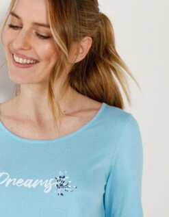 Tee-shirt Manches Longues – Turquoise -Élégance Nuit Soldes Boutique 703147 C01 zoom detailRFP