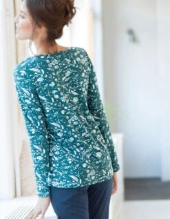 Tee-shirt Manches Longues – Fleuri émeraude -Élégance Nuit Soldes Boutique 703148 C01 zoomx vue3
