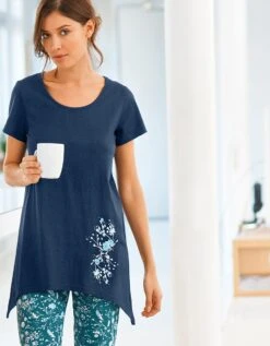 Tee-shirt Asymétrique Manches Courtes – Marine