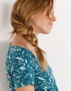 Tee-shirt Asymétrique Manches Courtes – Fleuri émeraude -Élégance Nuit Soldes Boutique 703151 C01 zoom detailRFP