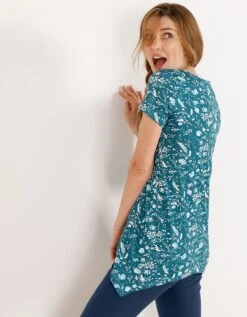 Tee-shirt Asymétrique Manches Courtes – Fleuri émeraude -Élégance Nuit Soldes Boutique 703151 C01 zoomx vue3