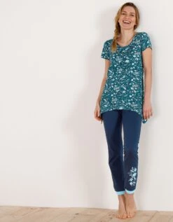 Tee-shirt Asymétrique Manches Courtes – Fleuri émeraude -Élégance Nuit Soldes Boutique 703151 C01 zoomx vue4