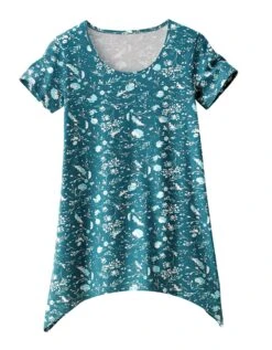 Tee-shirt Asymétrique Manches Courtes – Fleuri émeraude -Élégance Nuit Soldes Boutique 703151 C01 zoomx vue5