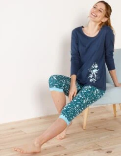 Pantacourt De Pyjama – Fleuri émeraude