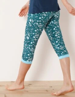 Pantacourt De Pyjama – Fleuri émeraude -Élégance Nuit Soldes Boutique 703157 C01 zoomx vue3