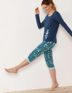 Pantacourt De Pyjama – Fleuri émeraude -Élégance Nuit Soldes Boutique 703157 C01 zoomx vue4