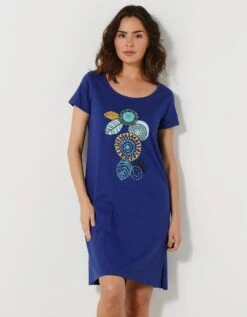 Chemise De Nuit Courte Manches Courtes Motif "rosaces"