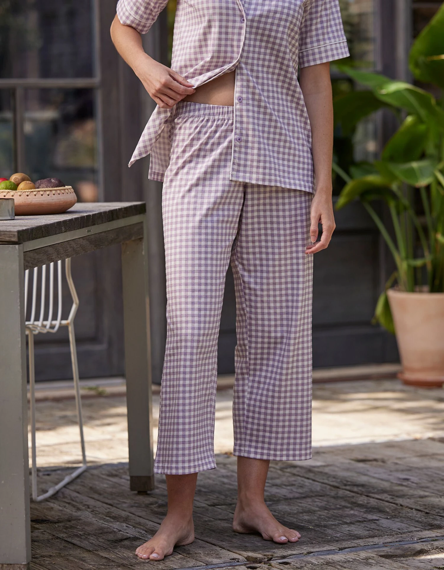 Pyjama Pantalon Court Imprimé Carreaux - Col Tailleur 6 Pyjama Pantalon Court Imprimé Carreaux - Col Tailleur – Image 6