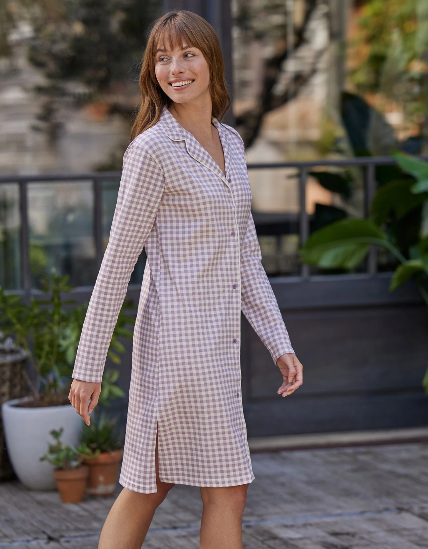 Chemise De Nuit Boutonnée Imprimé Petits Carreaux 1 Chemise De Nuit Boutonnée Imprimé Petits Carreaux