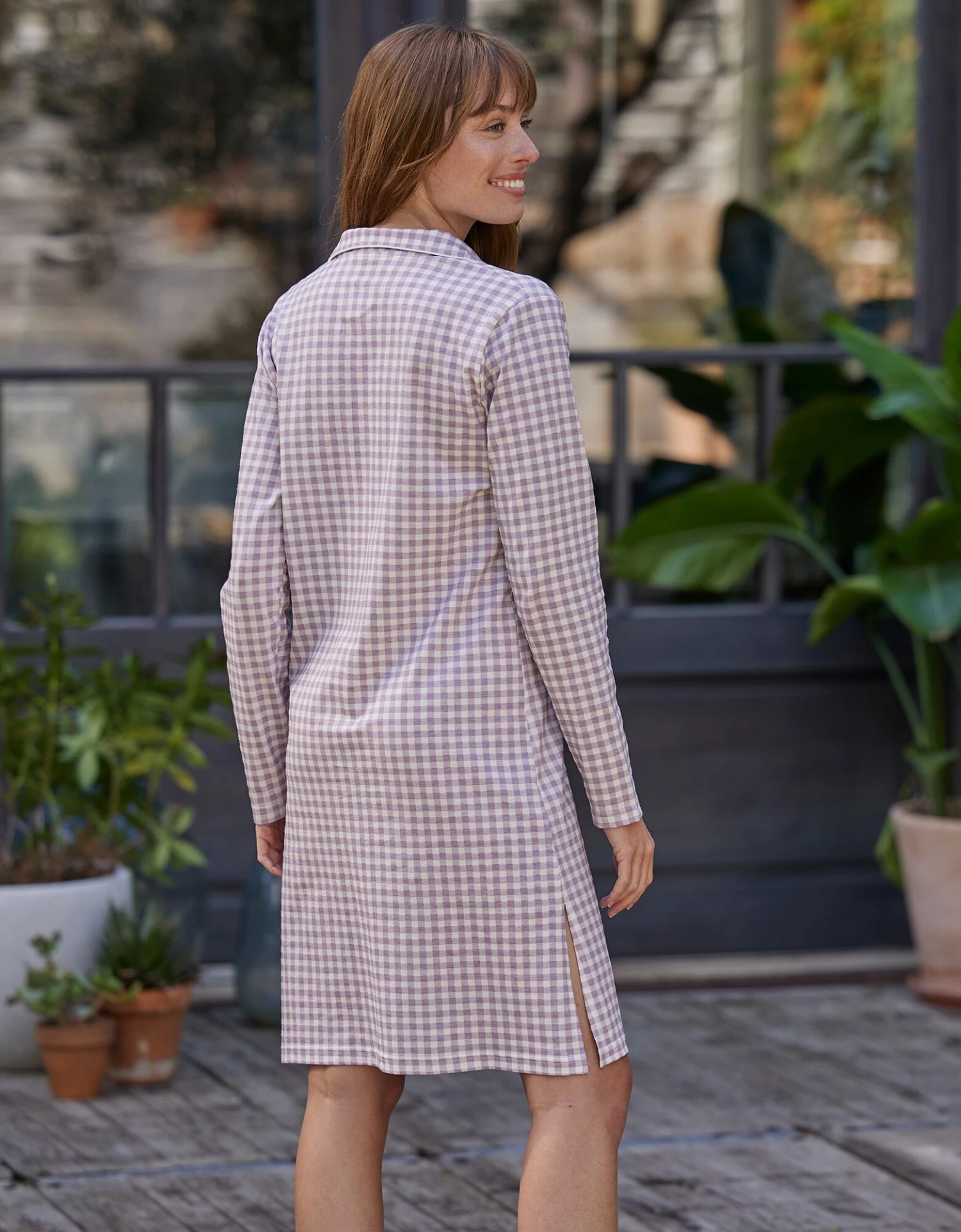 Chemise De Nuit Boutonnée Imprimé Petits Carreaux 2 Chemise De Nuit Boutonnée Imprimé Petits Carreaux – Image 2