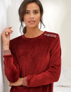 Chemise De Nuit Velours Stretch, Détails Scintillants -Élégance Nuit Soldes Boutique 703408 C01 zoomx vue4