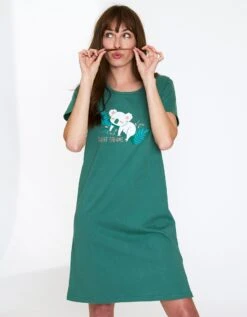 Chemise De Nuit Courte À Manches Courtes, Imprimé Koala