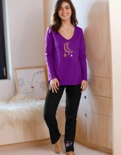 Tee-shirt Manches Longues Imprimé Lune Jersey Coton 6 Tee-shirt Manches Longues Imprimé Lune Jersey Coton -Élégance Nuit Soldes Boutique 703553 C02 zoomx vue3