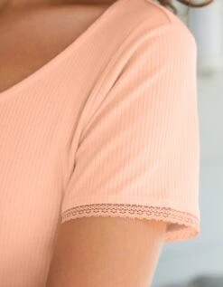 Tee-shirt Pyjama Maille Viscose Côtelée -Élégance Nuit Soldes Boutique 703590 C01 zoomx vue4