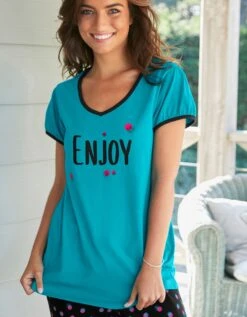 Tee-shirt Manches Courtes Coton Uni Imprimé Placé "Enjoy" -Élégance Nuit Soldes Boutique 703593 C02 zoomx vue4