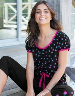 Tee-shirt Manches Courtes Coton Enjoy Imprimé Pois -Élégance Nuit Soldes Boutique 703595 C01 zoomx vue6