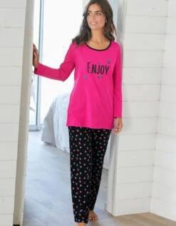 Tee-shirt Manches Longues Coton Uni Imprimé Placé "Enjoy" -Élégance Nuit Soldes Boutique 703596 C01 zoomx vue4