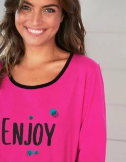 Tee-shirt Manches Longues Coton Uni Imprimé Placé "Enjoy" -Élégance Nuit Soldes Boutique 703596 C01 zoomx vue5