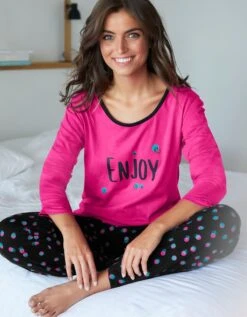 Tee-shirt Manches Longues Coton Uni Imprimé Placé "Enjoy" -Élégance Nuit Soldes Boutique 703596 C01 zoomx vue6
