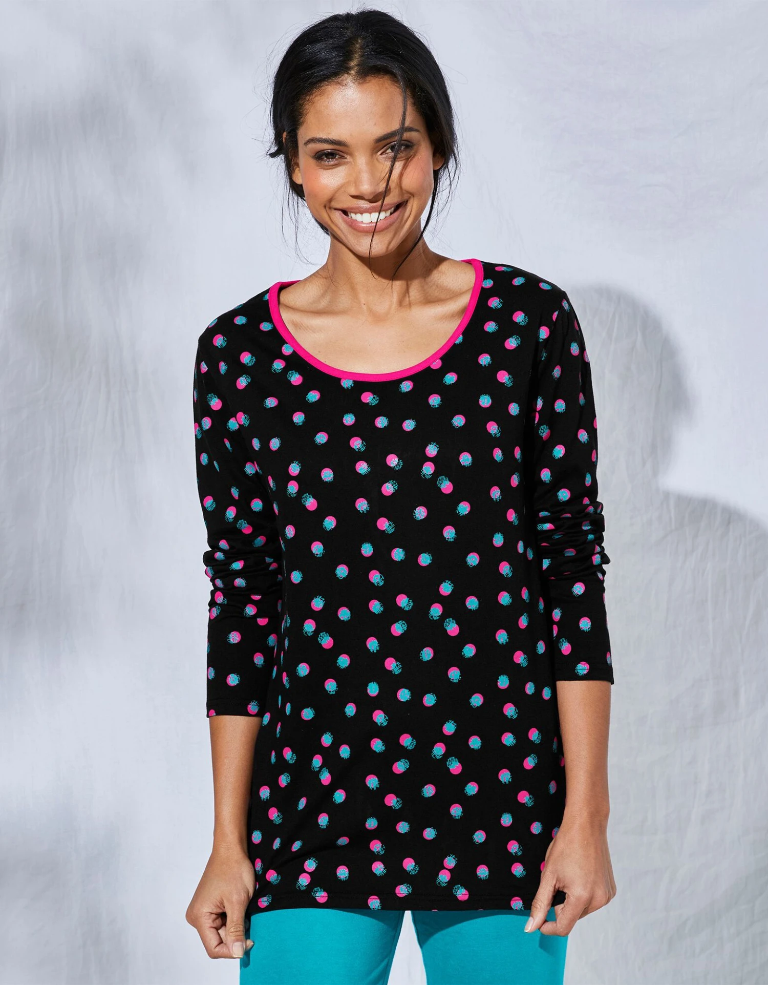 Tee-shirt Manches Longues Coton Enjoy Imprimé Pois 1 Tee-shirt Manches Longues Coton Enjoy Imprimé Pois