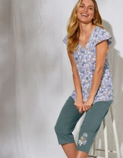 Tee-shirt Pyjama Manches Courtes Imprimé "pétales De Fleurs" -Élégance Nuit Soldes Boutique 703607 C01 zoomx vue3