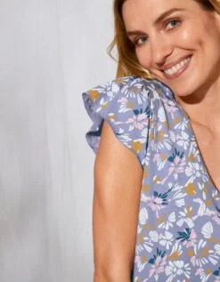 Tee-shirt Pyjama Manches Courtes Imprimé "pétales De Fleurs" -Élégance Nuit Soldes Boutique 703607 C01 zoomx vue4