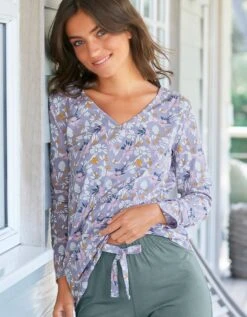 Tee-shirt Pyjama Manches Longues Imprimé "pétales De Fleurs" -Élégance Nuit Soldes Boutique 703610 C01 zoomx vue5