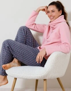 Pyjama Pantalon Col Boule Maille Polaire -Élégance Nuit Soldes Boutique 703615 C01 zoomx vue5