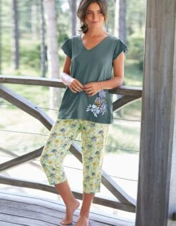 Pantacourt Pyjama Imprimé "pétales De Fleurs" -Élégance Nuit Soldes Boutique 703620 C02 zoomx vue5