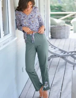 Pantalon Pyjama Coton Imprimé Placé "pétales"