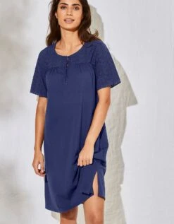 Chemise De Nuit Courte Coton Et Broderie Anglaise