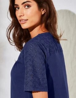 Chemise De Nuit Courte Coton Et Broderie Anglaise -Élégance Nuit Soldes Boutique 703627 C01 zoomx vue3