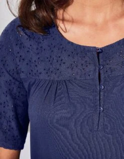 Chemise De Nuit Courte Coton Et Broderie Anglaise -Élégance Nuit Soldes Boutique 703627 C01 zoomx vue5