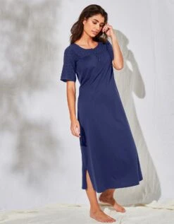 Chemise De Nuit Longue Coton Et Broderie Anglaise