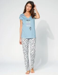 Pyjama Coton Imprimé "plumes" -Élégance Nuit Soldes Boutique 703653 C01 zoomx vue4