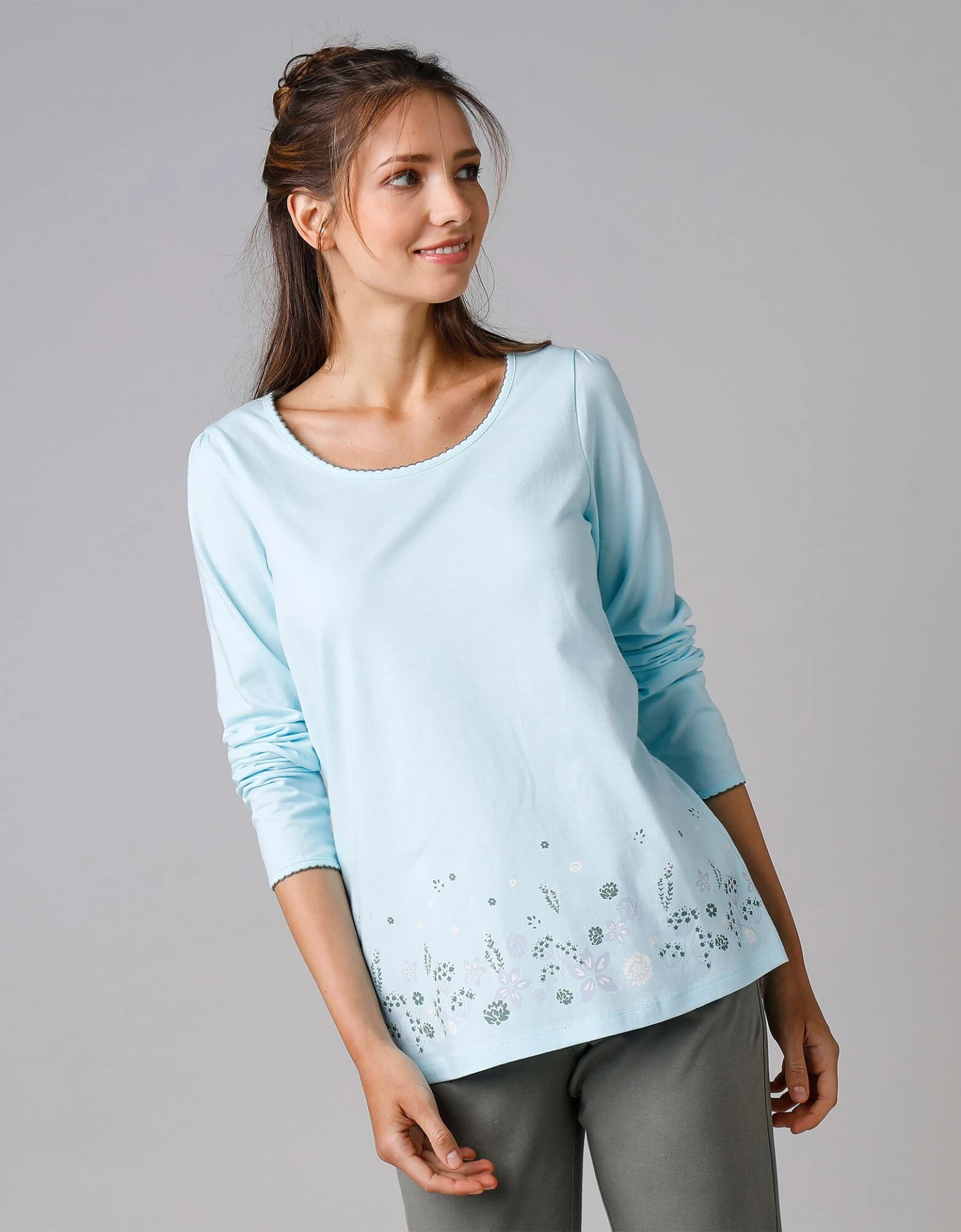 Tee-shirt De Pyjama Manches Longues Imprimé Base Fleurs 1 Tee-shirt De Pyjama Manches Longues Imprimé Base Fleurs