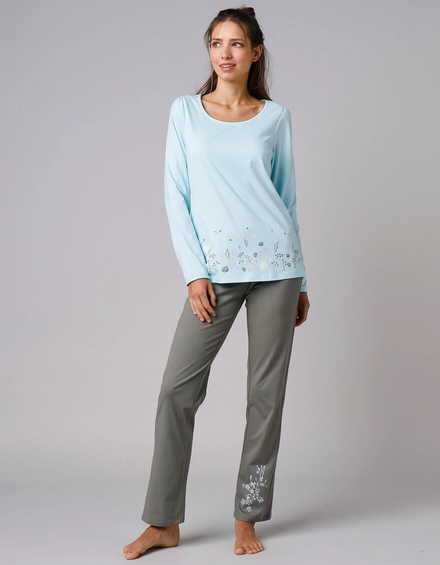 Tee-shirt De Pyjama Manches Longues Imprimé Base Fleurs 2 Tee-shirt De Pyjama Manches Longues Imprimé Base Fleurs – Image 2