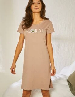 Chemise De Nuit Courte Manches Courtes En Coton Motif Floral -Élégance Nuit Soldes Boutique 703693 C01 zoomx vue4