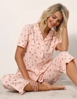 Pyjama Pantalon Court Imprimé « Tulipes » - Col Tailleur