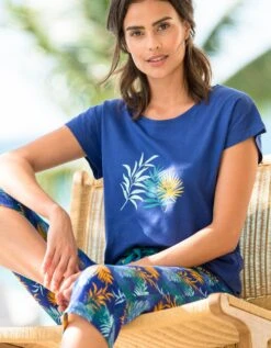 Tee-shirt De Pyjama En Coton Manches Courtes - Uni Tropical -Élégance Nuit Soldes Boutique 703741 C01 zoomx vue4