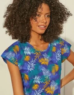 Tee-shirt De Pyjama En Coton Manches Courtes - Imprimé Tropical -Élégance Nuit Soldes Boutique 703742 C00 zoomx vue3