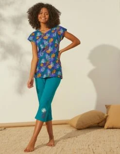 Tee-shirt De Pyjama En Coton Manches Courtes - Imprimé Tropical -Élégance Nuit Soldes Boutique 703742 C00 zoomx vue4