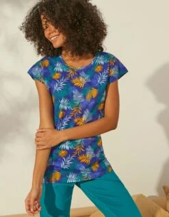 Tee-shirt De Pyjama En Coton Manches Courtes - Imprimé Tropical -Élégance Nuit Soldes Boutique 703742 C00 zoomx vue5