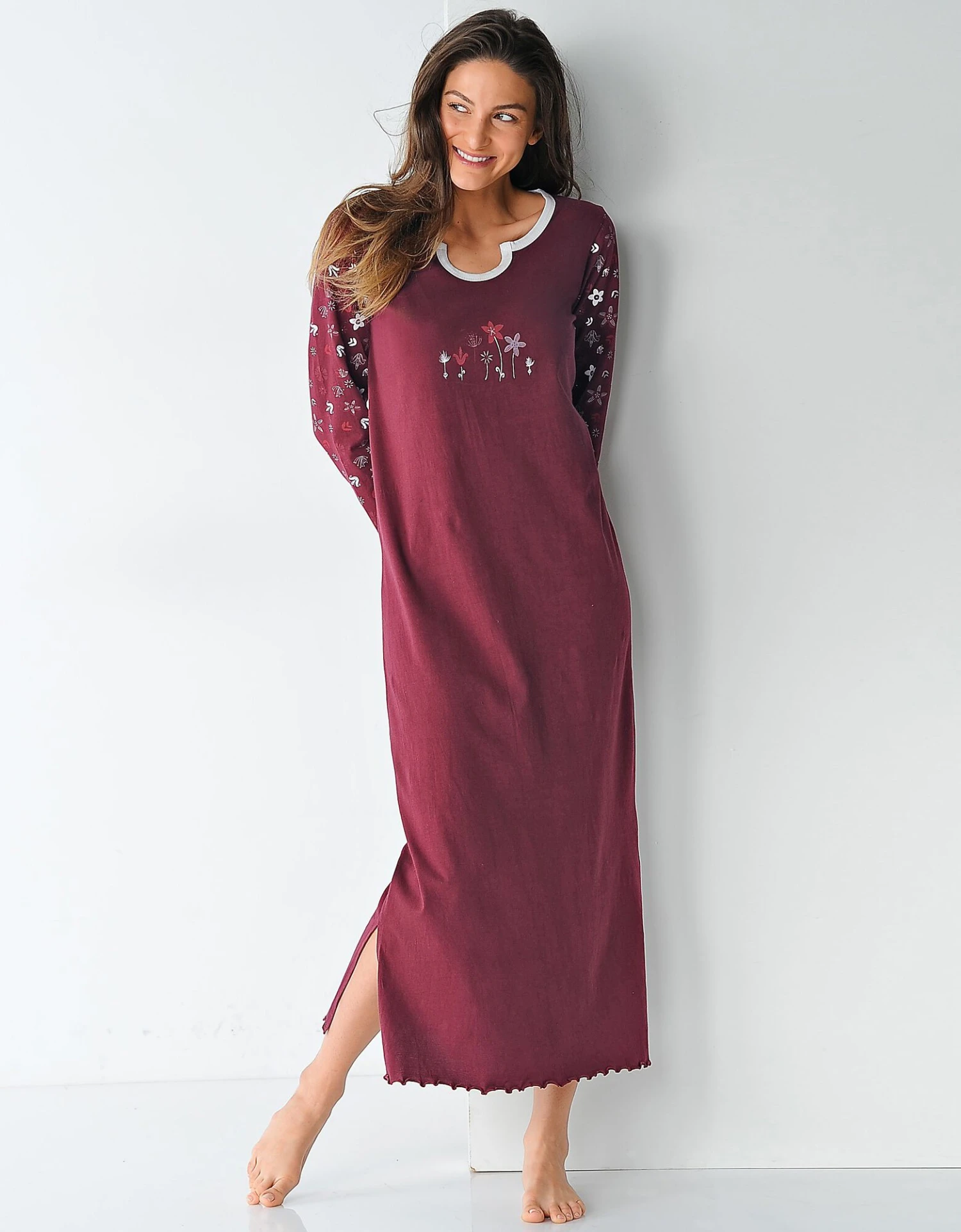 Chemise De Nuit Imprimée Fleurs - Manches Longues 1 Chemise De Nuit Imprimée Fleurs - Manches Longues