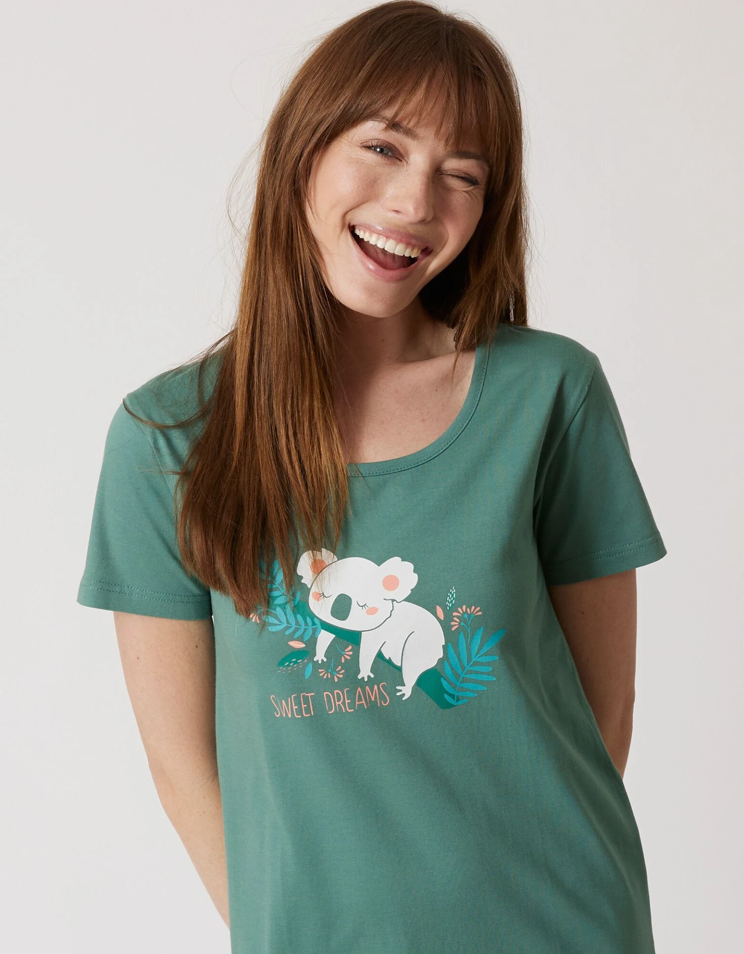 Chemise De Nuit Longue À Manches Courtes Imprimé Koala 2 Chemise De Nuit Longue À Manches Courtes Imprimé Koala – Image 2