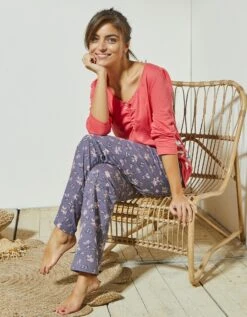 T-shirt Pyjama Manches Longues Imprimé Placé Papillons -Élégance Nuit Soldes Boutique 703913 C04 zoomx vue3