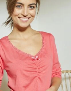 T-shirt Pyjama Manches Longues Imprimé Placé Papillons -Élégance Nuit Soldes Boutique 703913 C04 zoomx vue5