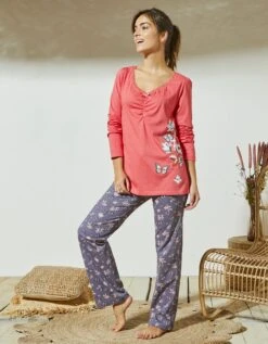 T-shirt Pyjama Manches Longues Imprimé Placé Papillons -Élégance Nuit Soldes Boutique 703913 C04 zoomx vue6